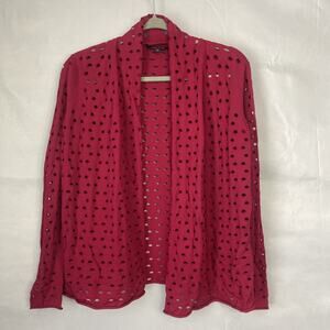 Lafayette 148 Top Cardigan P S Red Burnout Cutout LS Open Grunge Career Shawl